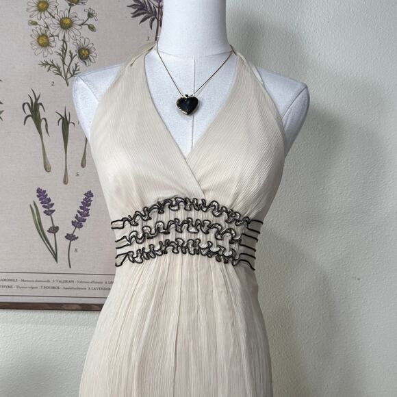 Y2k Silk Ruffle Halter Babydoll Dress Fairy Gloomy Coquette Femme Black Swan 8P - Picture 3 of 6